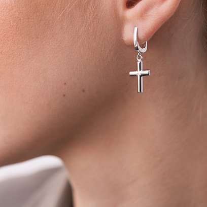 Серьги "Крестики" в белом золоте с07822 №4