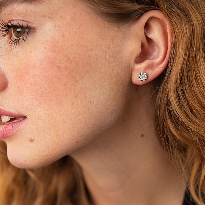 Золотые серьги - пусеты "Сердечки" с бриллиантами сб0224са №8