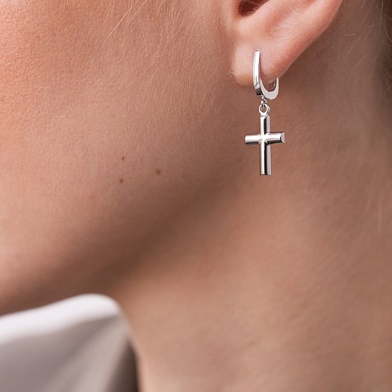 Серьги "Крестики" в белом золоте с07822 №4