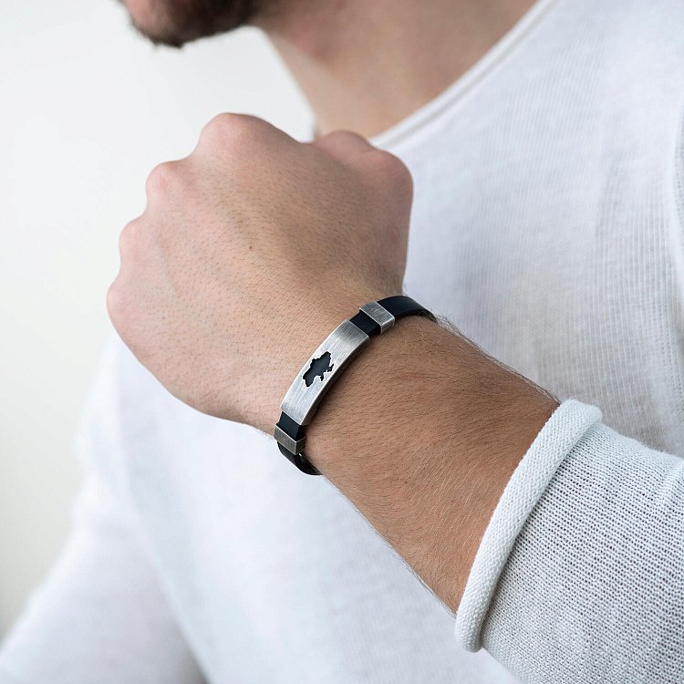 Каучуковый браслет "Карта Украины" с серебряными вставками 1081 от ювелирного магазина Оникс - 4