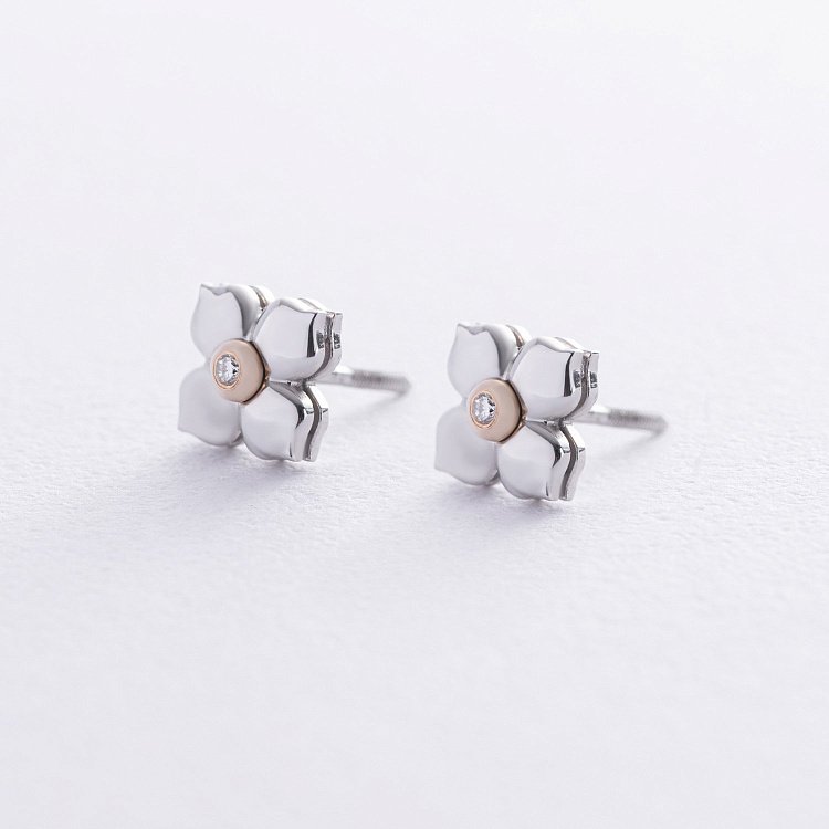 Золоті сережки - пусети "Конюшина" з діамантами 335221121 від ювелірного магазину Онікс