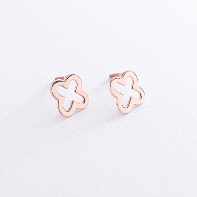 Серьги - пусеты "Клевер" в красном золоте с06965