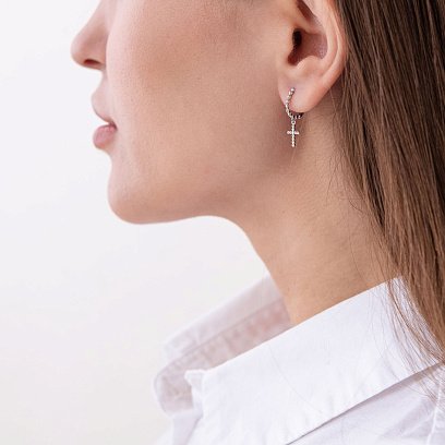 Серьги "Крестики" в белом золоте с05939 №3