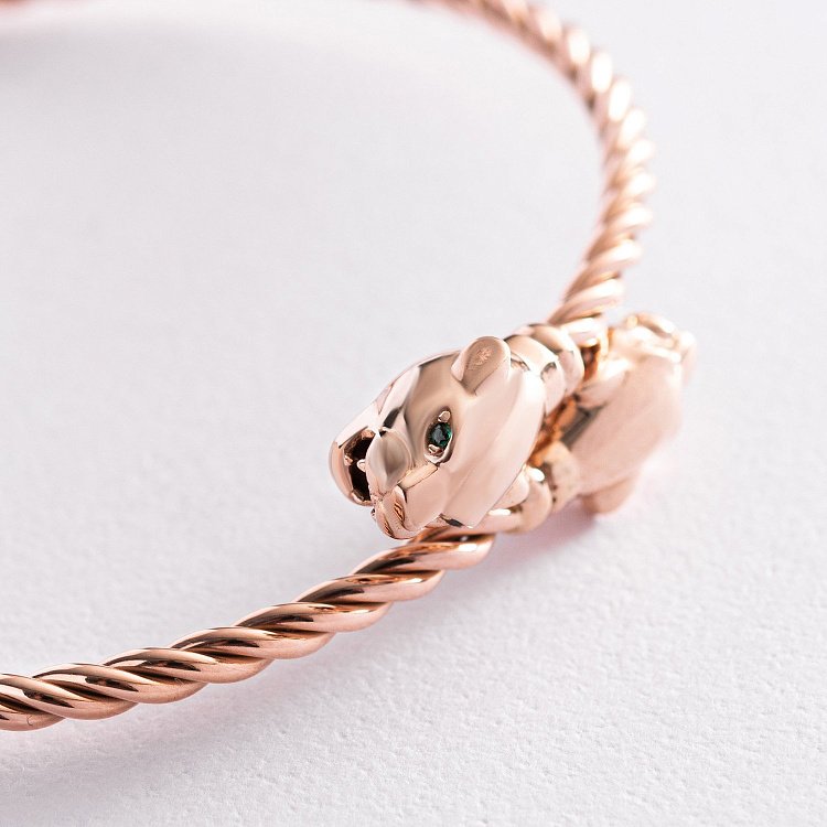 Жесткий золотой браслет "Пантеры" с фианитами б04992 от ювелирного магазина Оникс - 4