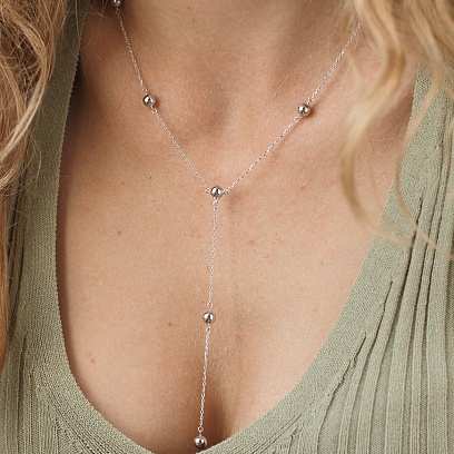 Колье - галстук "Шарики" в белом золоте (2 в 1)  кол02231