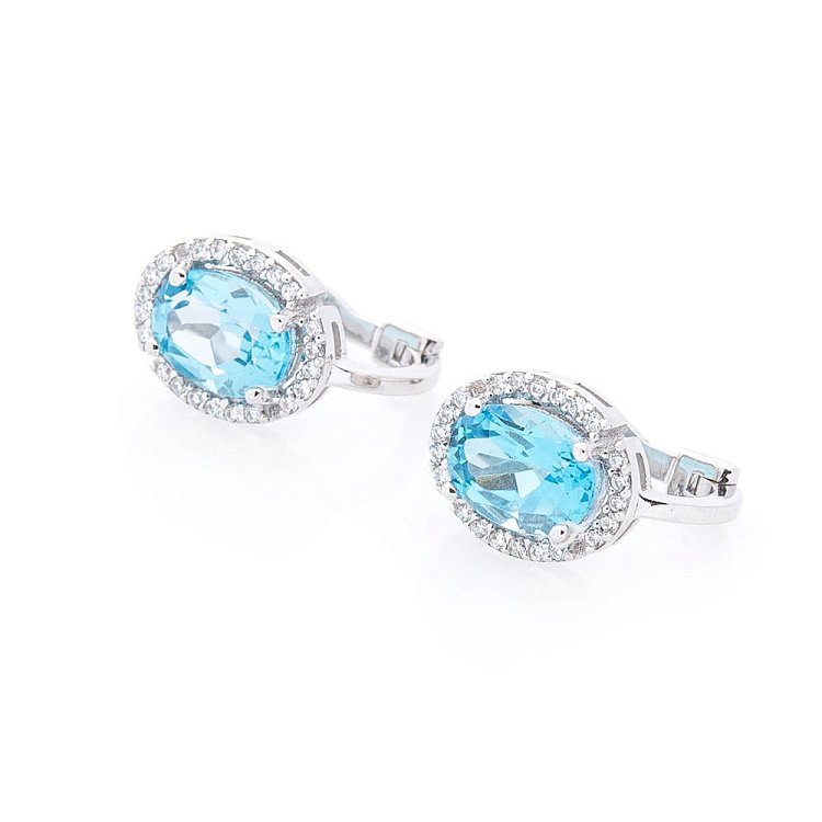 Золотые серьги с голубым топазом и фианитами с04682 от ювелирного магазина Оникс