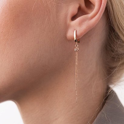 Золотые серьги "Шарики" с цепочками с07843 №2
