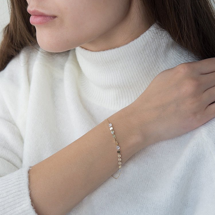 Золотий браслет Монетки з фіанітами б04291 від ювелірного магазину Онікс - 1