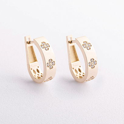 Сережки "Конюшина" з фіанітами (жовте золото) с09685