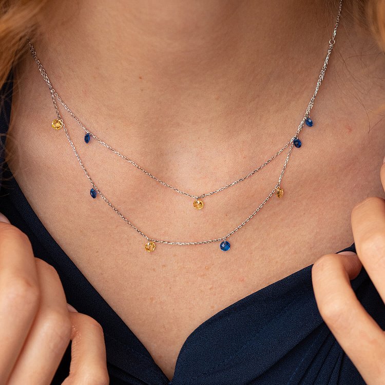 Двойное золотое колье "Украинка" (синие и желтые фианиты) кол02338 от ювелирного магазина Оникс - 6