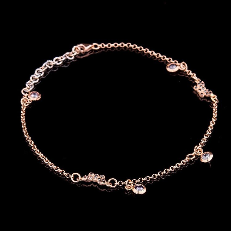 Золотой браслет на ногу с фианитами б01891 от ювелирного магазина Оникс - 3