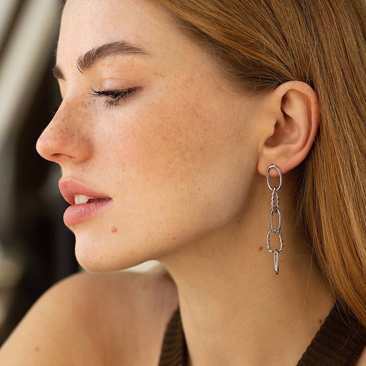 Серебряные серьги - пусеты "Свобода" (родий) 123306 от ювелирного магазина Оникс - 4