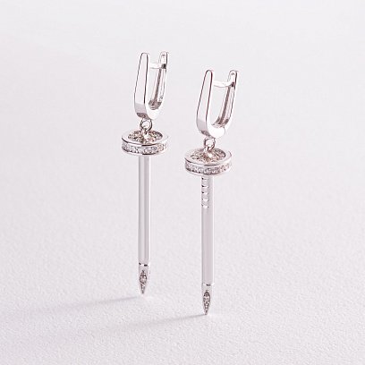 Сережки "Цвях" у білому золоті (фіаніти) с07869