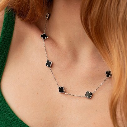 Серебряное колье "Клевера" (оникс) 181278 №2