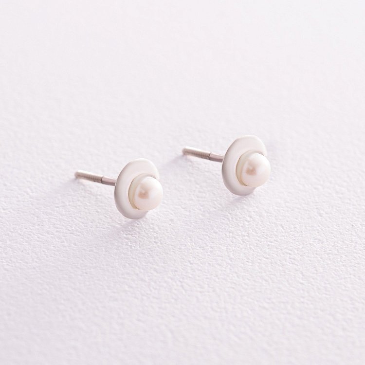 Срібні сережки - пусети з культ. прісн. перлами 121304 від ювелірного магазину Онікс - 4