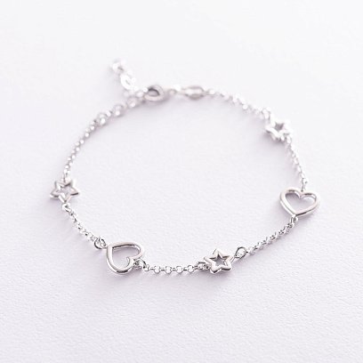 Серебряный браслет "Сердечки и звездочки" 141507