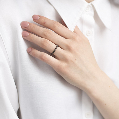 Золота каблучка з чорними діамантами кб0242sth №2