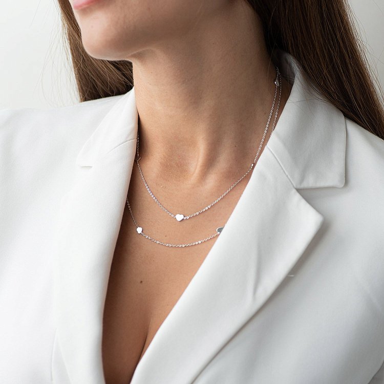 Серебряное колье "Сердечки" 181079 от ювелирного магазина Оникс