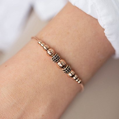 Золотой браслет "Шарики" (черные фианиты) б04944 №2