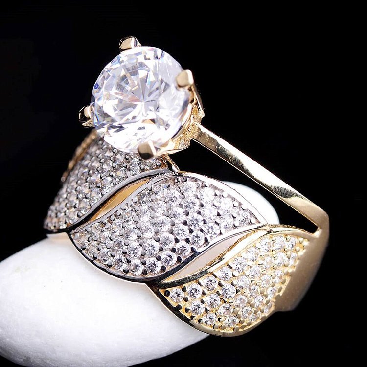 Кольцо из белого и желтого золота с фианитами к03291 от ювелирного магазина Оникс - 5