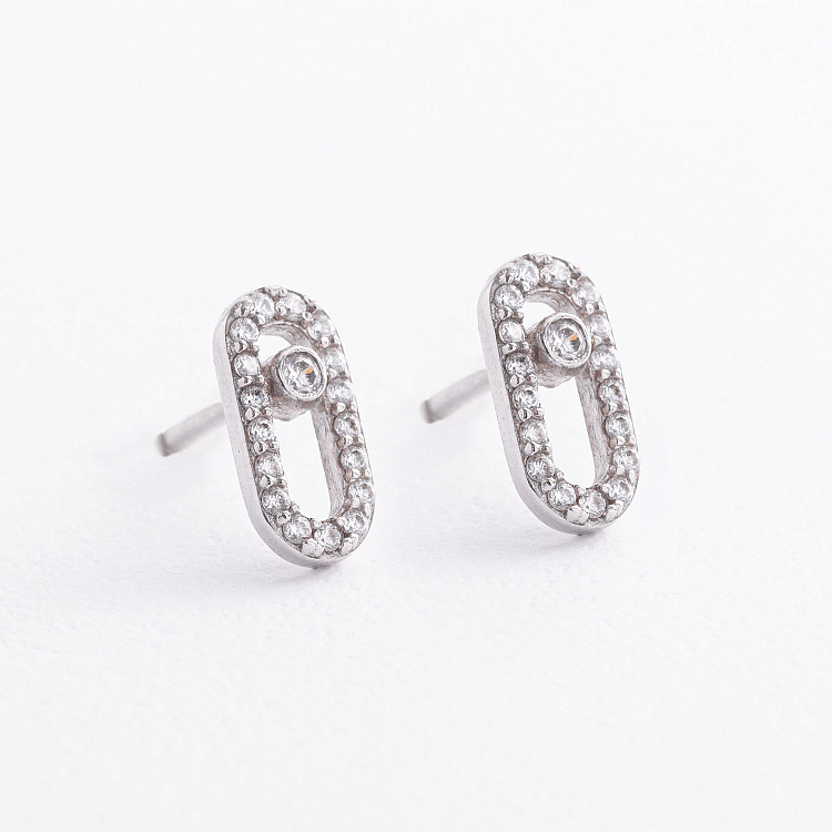 Серебряные серьги - пусеты с фианитами 902-01278 от ювелирного магазина Оникс