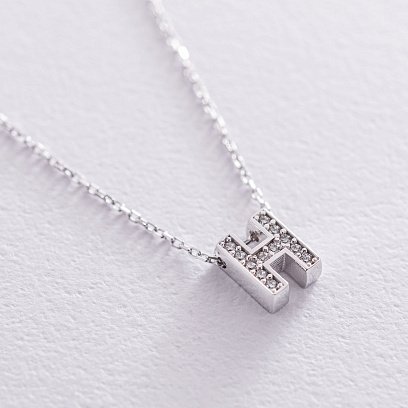 Кольє з буквою "Н" в білому золоті (фіаніти) кол01329Н