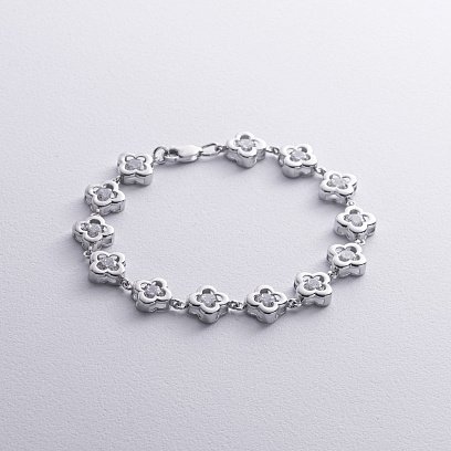 Серебряный браслет "Клевер" с фианитами 141438