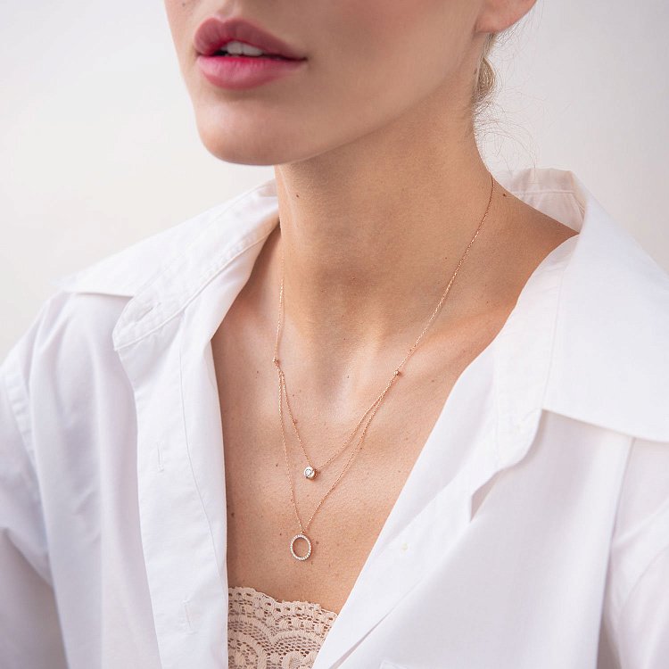 Подвійне золоте кольє "Ханна" з фіанітами кол01862 від ювелірного магазину Онікс - 3