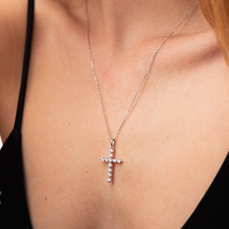 Хрестик у білому золоті з діамантами пб0288nl від ювелірного магазину Онікс - 4