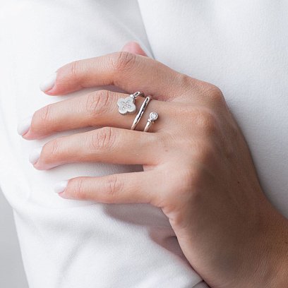 Золотое кольцо "Клевер" с фианитами к06668 №2