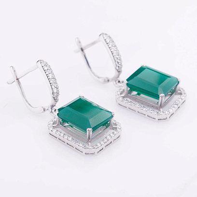 Золоті сережки з агатом і фіанітами с411