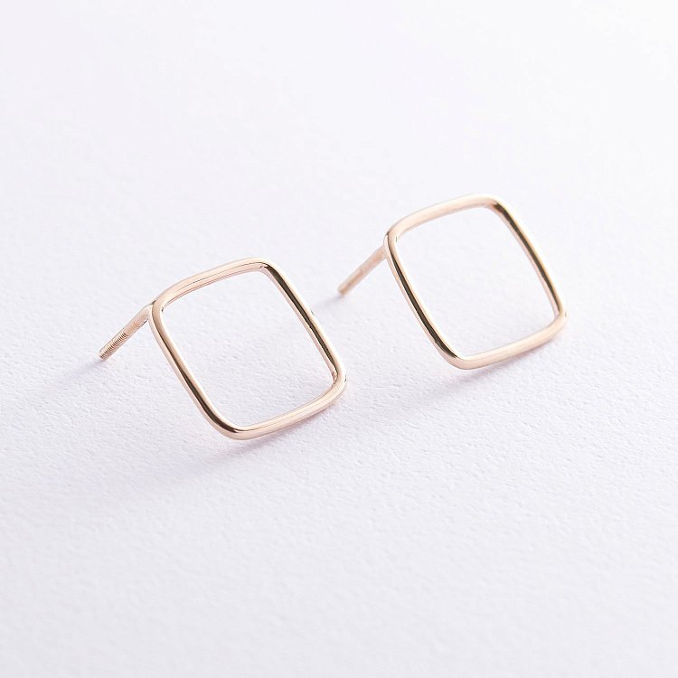 Золотые серьги - пусеты "Ромбы" с06967 от ювелирного магазина Оникс - 1