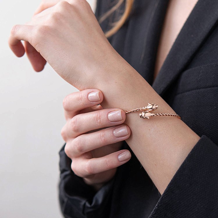 Жорсткий золотий браслет "Пантери" з фіанітами б04992 від ювелірного магазину Онікс - 3