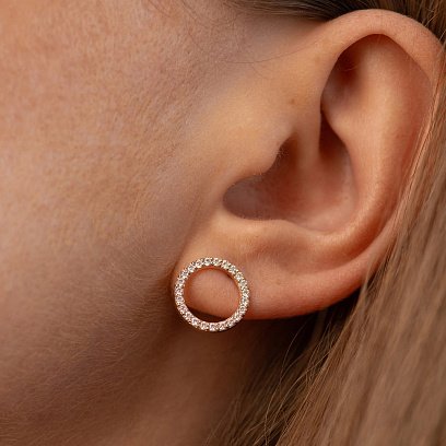 Сережки - пусети "Кругообіг" з фіанітами 1.2 см (червоне золото) с08398 №2