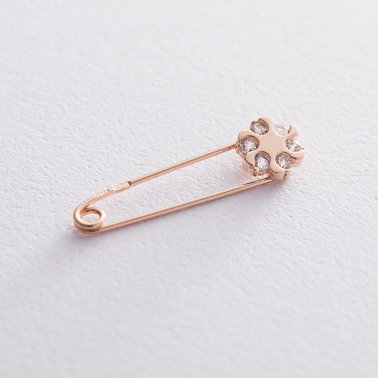 Золотая булавка "Цветочек" с фианитами зак00295 от ювелирного магазина Оникс