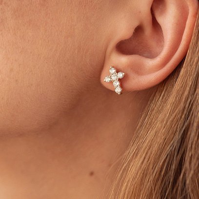 Серьги - пусеты "Крестики" в красном золоте (фианиты) с09048 №5