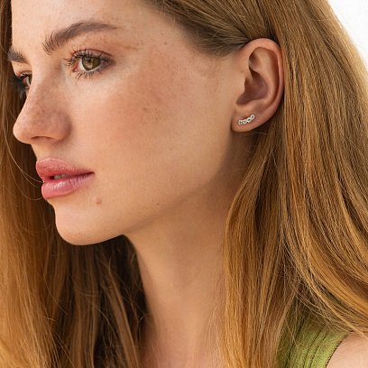 Сережки - пусети "Lora" з фіанітами (жовте золото) с09098 №2