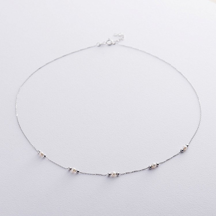 Золотое колье с жемчужинками кол01569 от ювелирного магазина Оникс