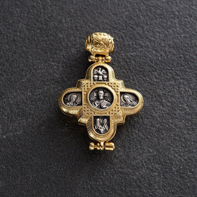 Серебряный мощевик с позолотой "Господь Вседержитель. Божия Матерь" 131805 от ювелирного магазина Оникс