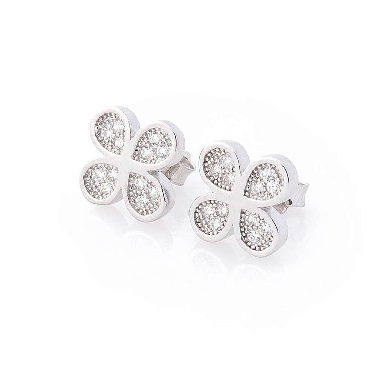 Серебряные серьги-пусеты "Клевер" с фианитами 121673 Серебряные серьги-пусеты "Клевер" с фианитами 121673 от ювелирного магазина Оникс