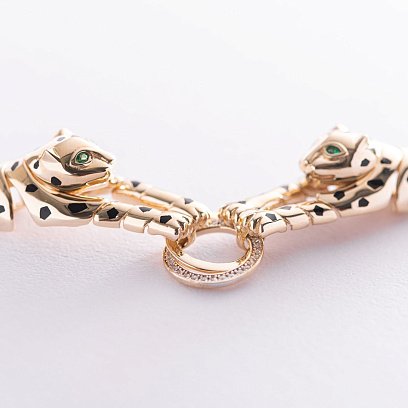 Кольє "Пантери" в жовтому золоті (фіаніт, емаль) кол01724 №3