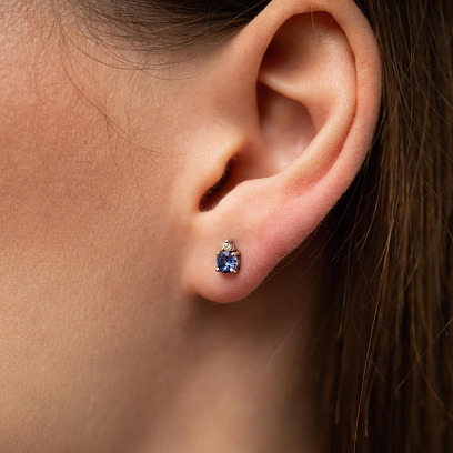 Золоті сережки - пусети (діаманти, сапфіри) сб0435nl №4