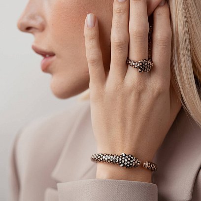 Жесткий золотой браслет "Пантера" (эмаль, фианиты) б04962 №8