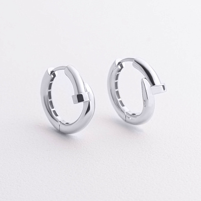 Серьги - кольца "Гвоздь" в белом золоте с09575