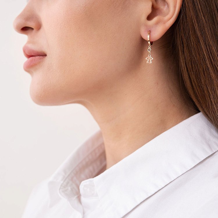 Золоті сережки "Ангелочки" з фіанітами с07425 від ювелірного магазину Онікс - 1