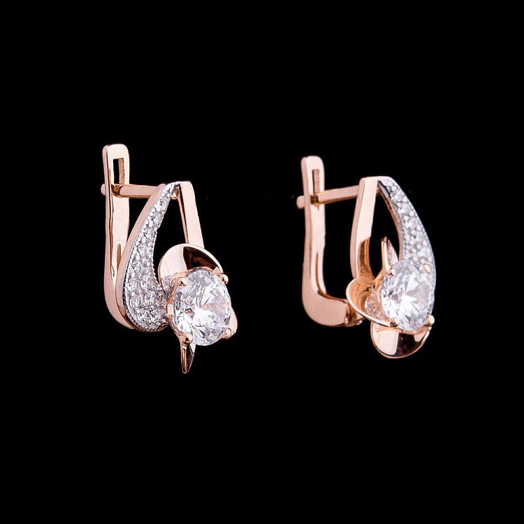 Золотые серьги с фианитами с03854 от ювелирного магазина Оникс - 4