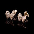 Золоті сережки-пусети "Метелики" з фіанітами с03665 от ювелирного магазина Оникс - 2