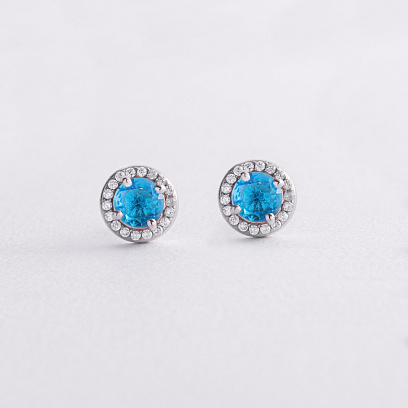 Срібні сережки - пусети з кварцем і фіанітами 2546/1р-QSWB