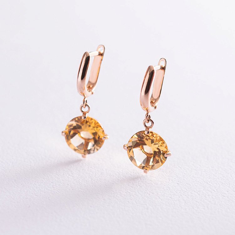 Золоті сережки "Захоплення" з цитрином с05297 від ювелірного магазину Онікс