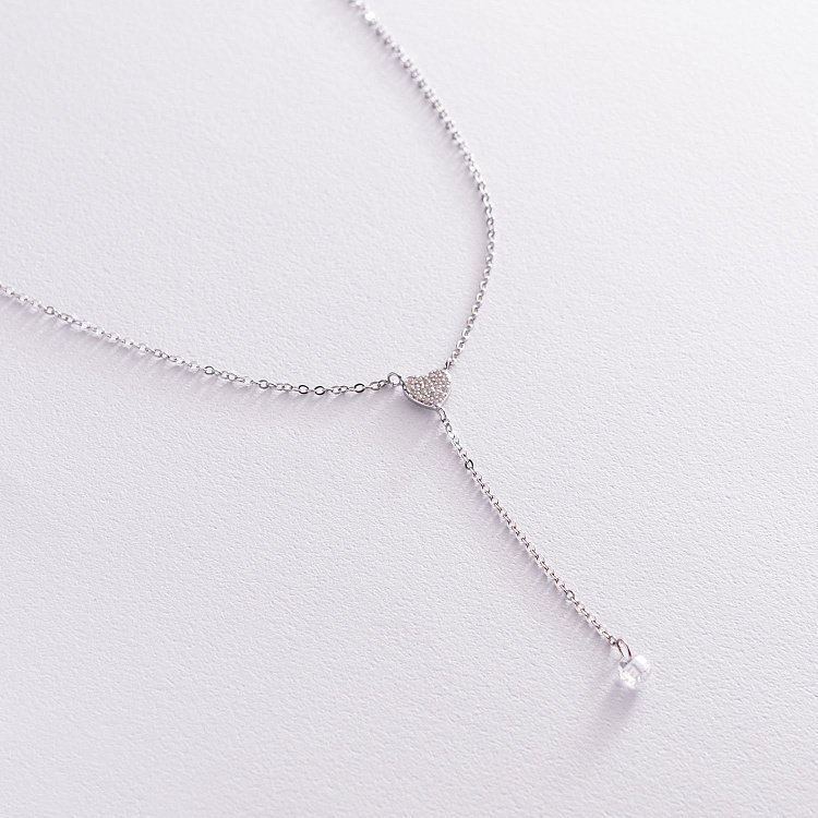 Срібне кольє з сердечком (фіаніти) 181145 від ювелірного магазину Онікс